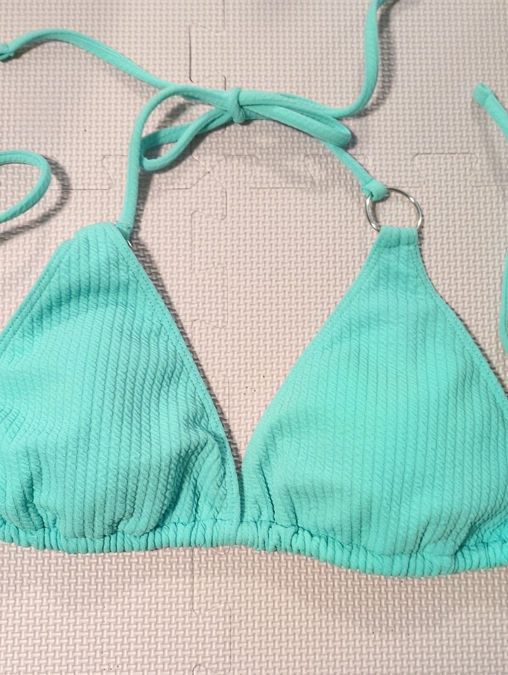 Turquoise Ribbed Triangle Bikini - Size Large - Picture 2 of 11
